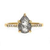 1.53ct pear shape gray diamond engagement ring with slightly tapered diamond pave band 14k yellow gold