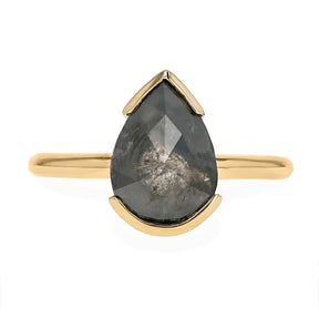 2.36ct rose cut pear shape gray diamond half bezel set engagement ring 14k yellow gold