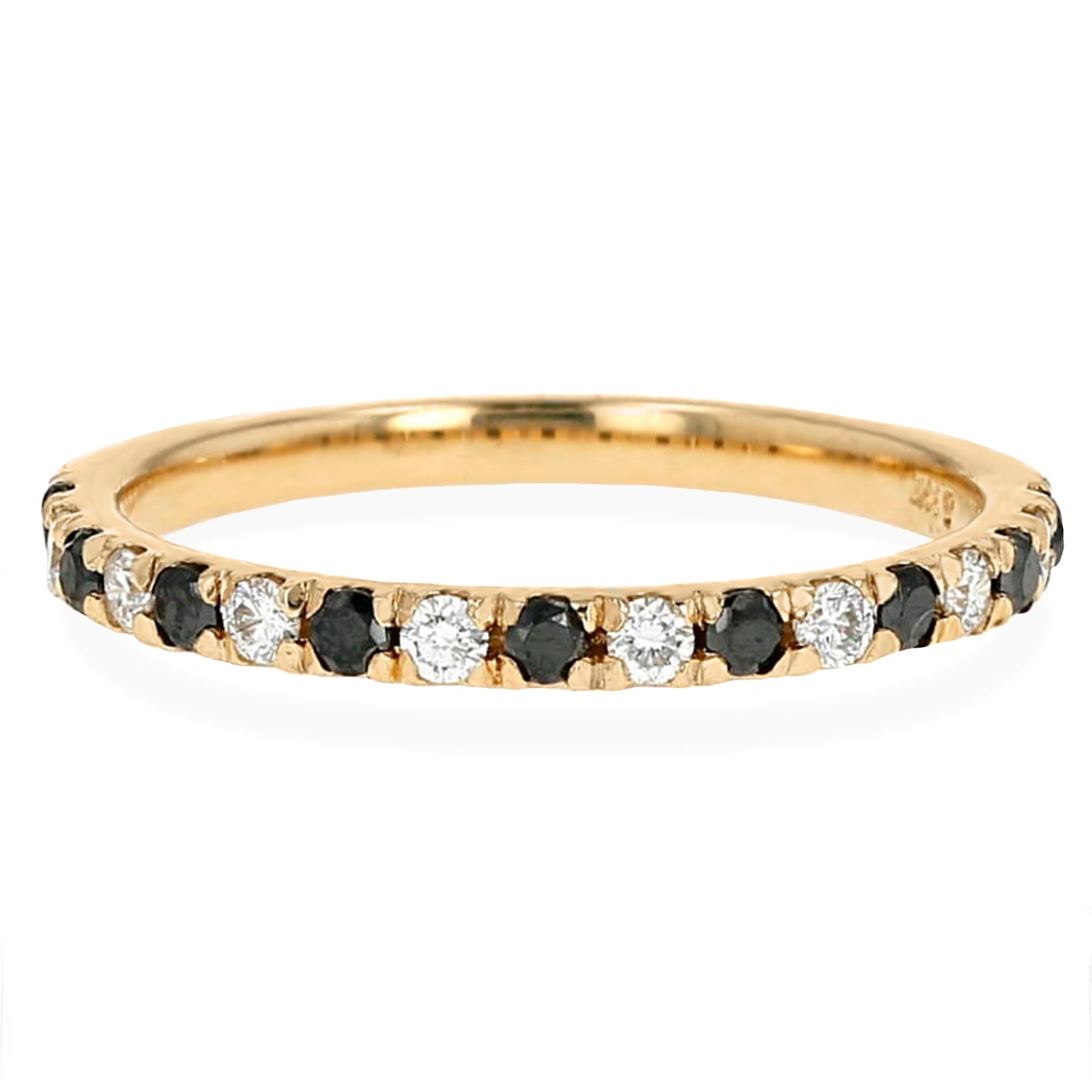 half eternity round cut black diamond white diamond alternating wedding ring 14k gold