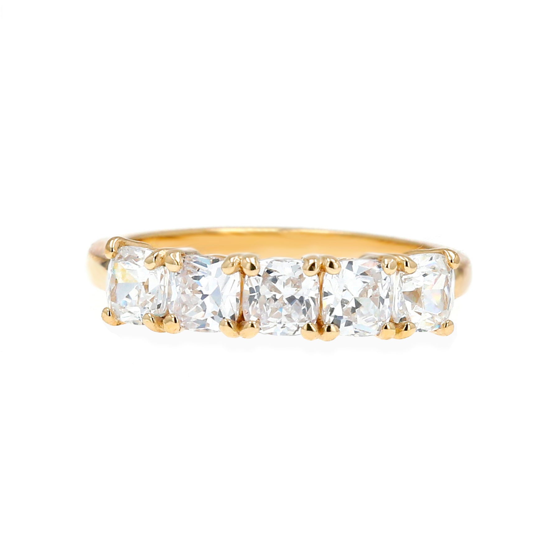 14k gold five stone diamond cushion cut diamond womens wedding ring