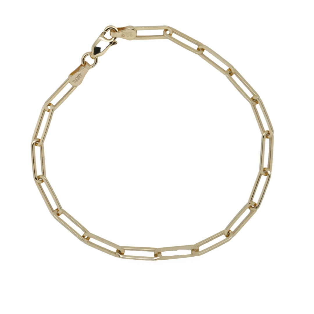 14k yellow gold chain link elongated bracelet 7in long and under $1000