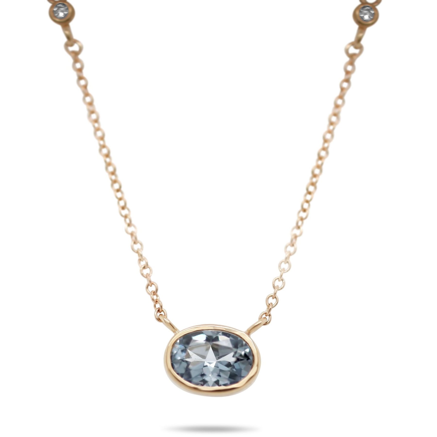 east-west bezel set purple spinel oval necklace with diamond on the chain under $1000