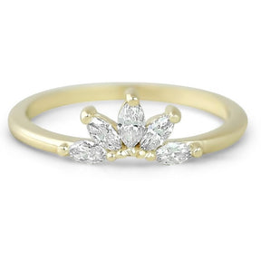 14k yellow, white or rose gold graduated marquise diamond contour band prong set