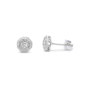 platinum diamond octagon engraved stud estate earrings