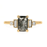 1.01ct emerald cut gray diamond engagement ring with bezel set baguette round cut accent stones 14k yellow gold