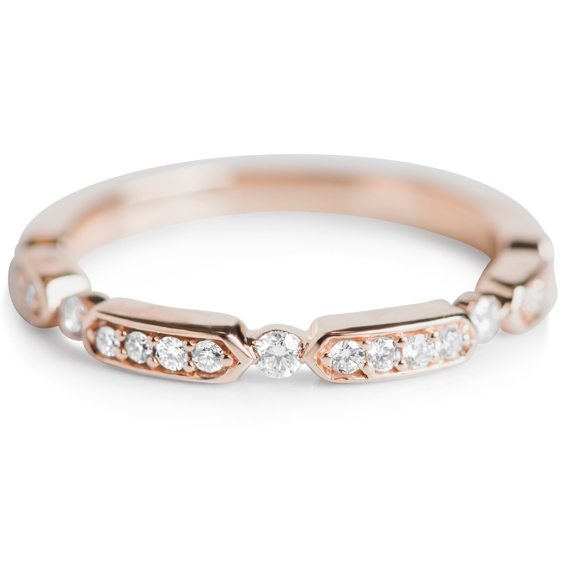 rose gold and white diamond stack ring or wedding band