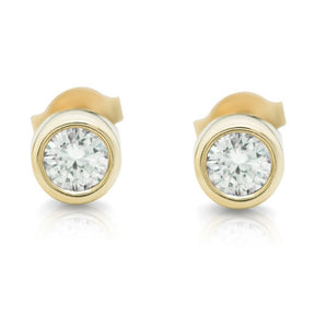 YELLOW GOLD BEZEL SET DIAMOND POST EARRINGS