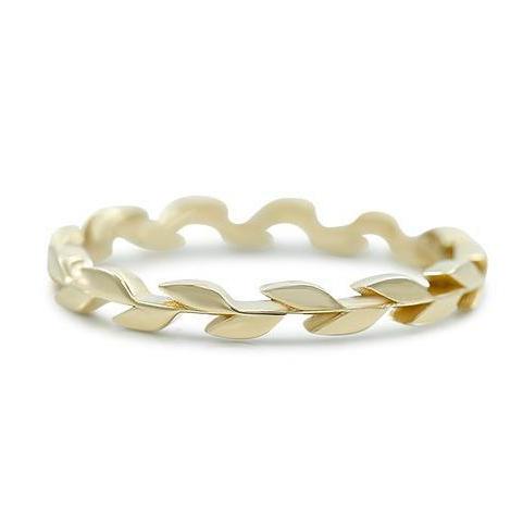 14k yellow, white or rose gold leaf wedding band or stack ring