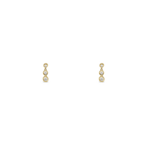 14k yellow gold bezel set round cut graduated diamond drop stud earrings