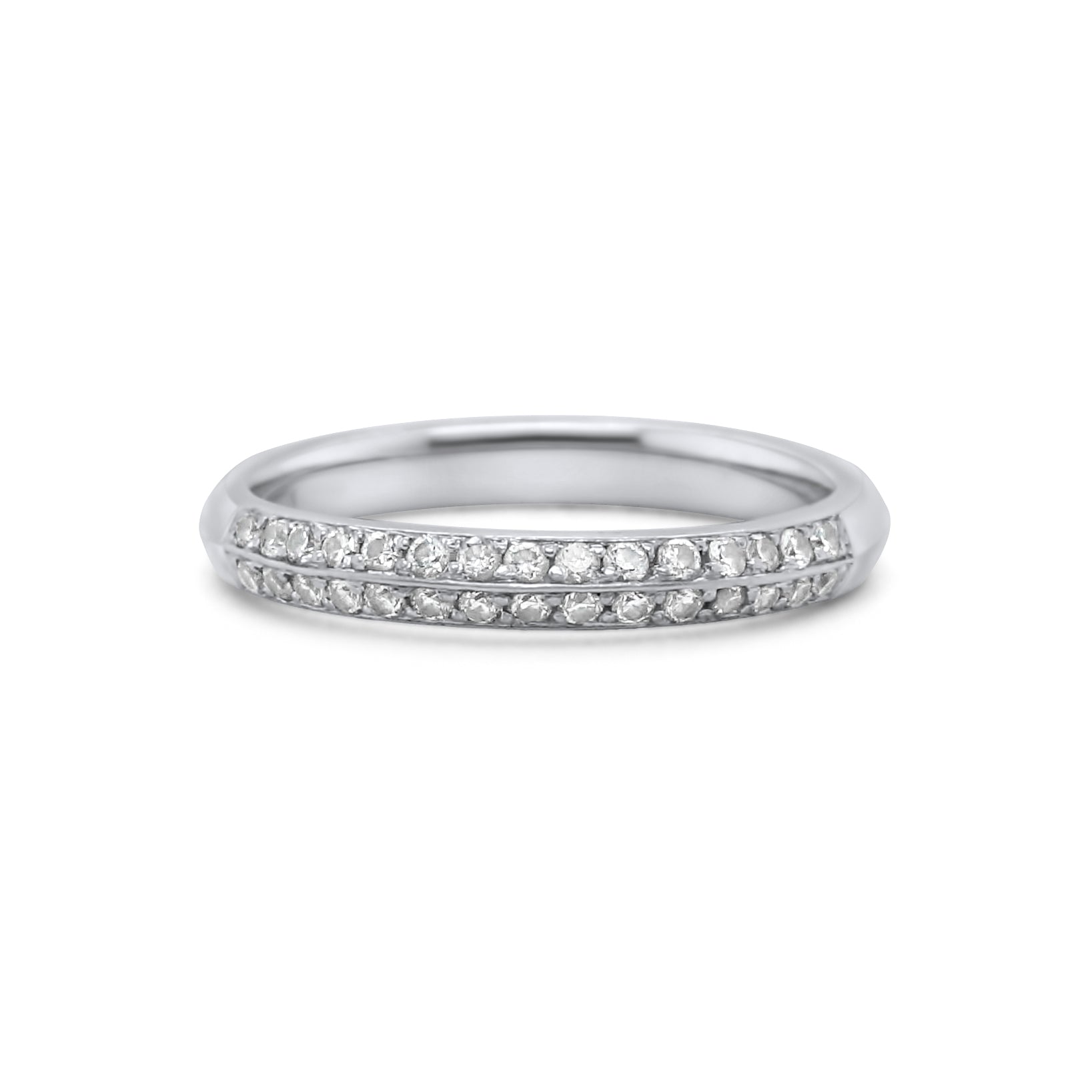 Platinum round brilliant double row diamond knife edge wedding band