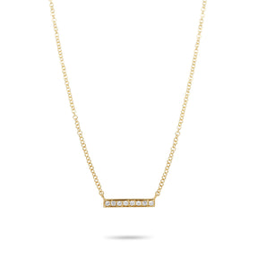 14k yellow gold short diamond pave bar necklace