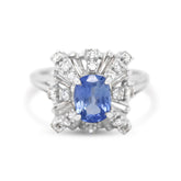 14k white gold vintage oval sapphire diamond estate ring