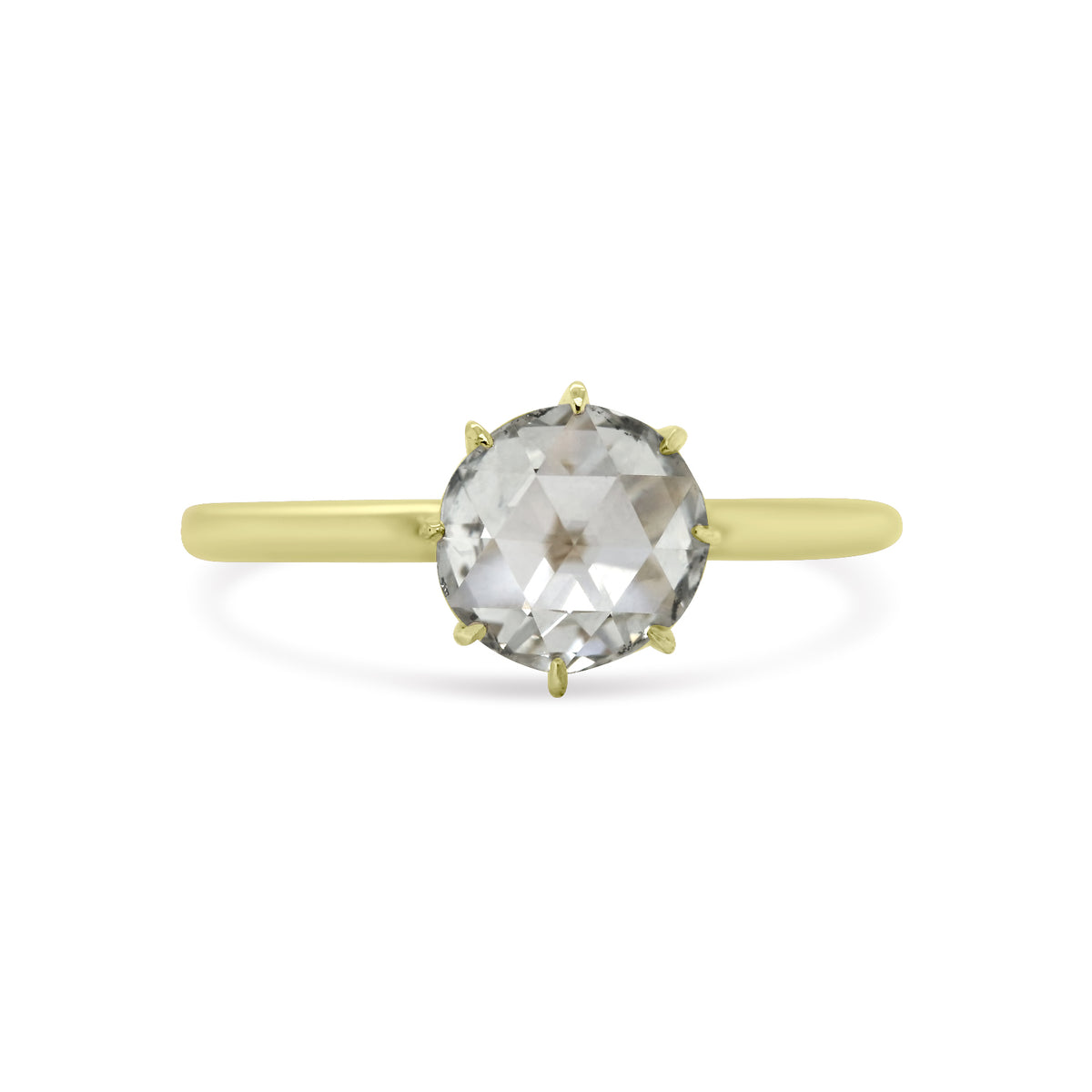 14k yellow gold 8 prong set round rose cut diamond estate engagement ring