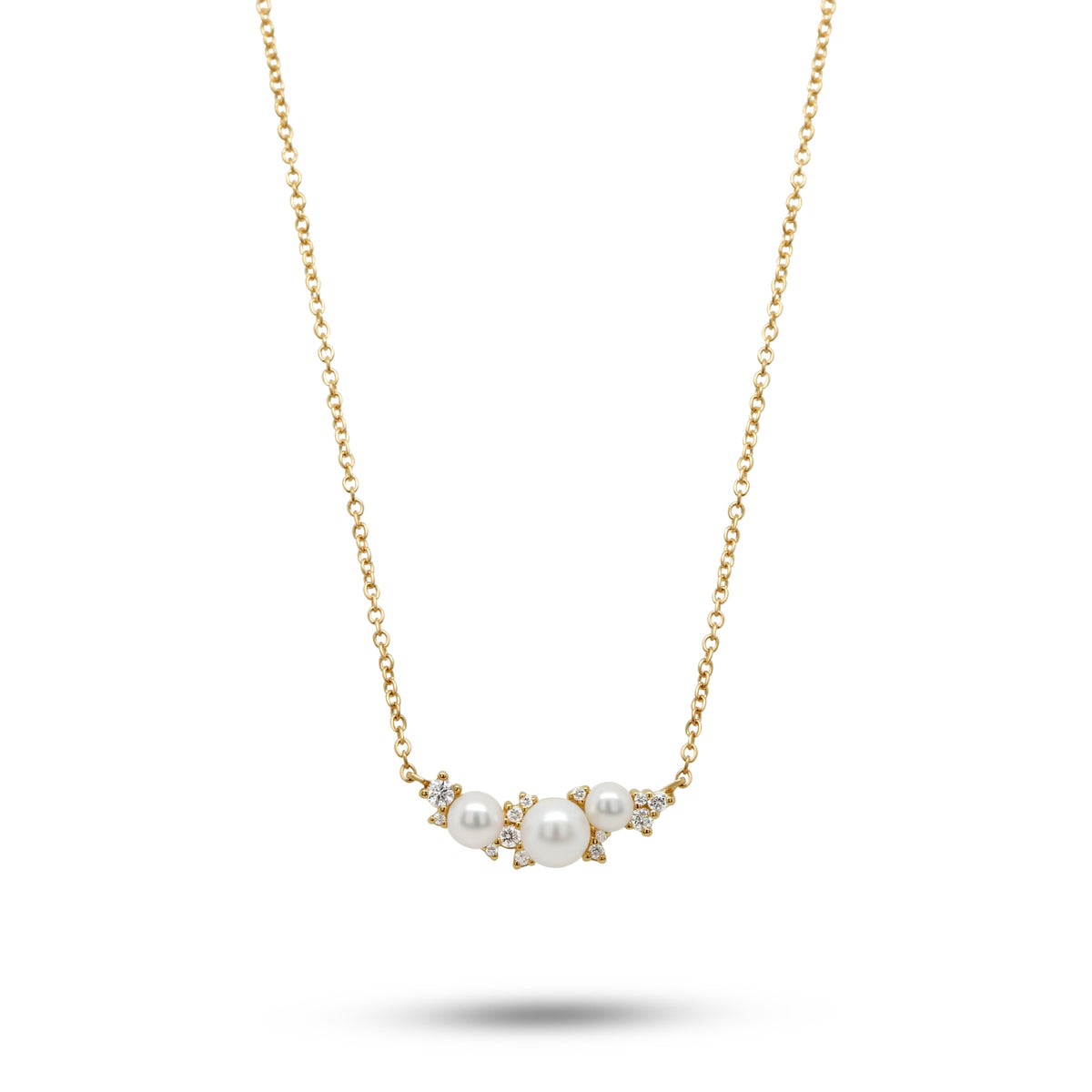 14k yellow gold seed akoya pearl diamond cluster necklace