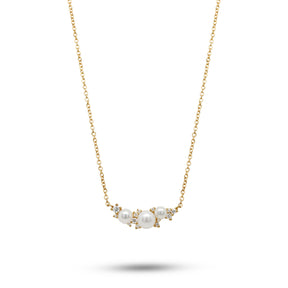 14k yellow gold seed akoya pearl diamond cluster necklace