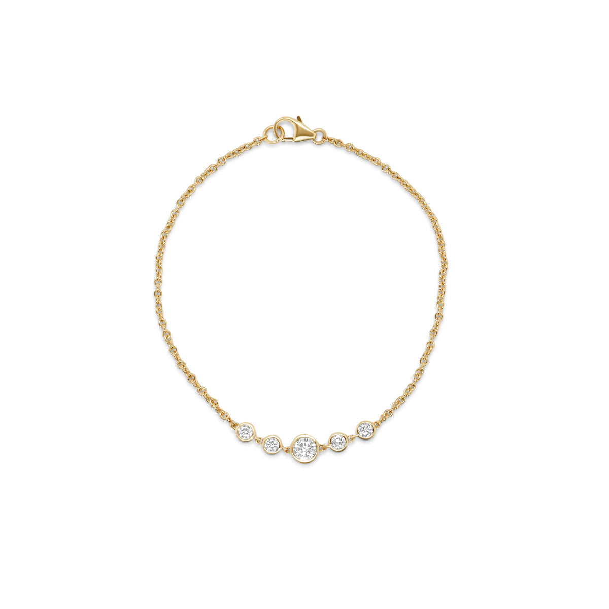 14k yellow gold bezel set round lab grown diamond 7 inch chain bracelet