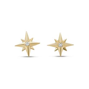 14k yellow gold stud earrings with round cut diamonds