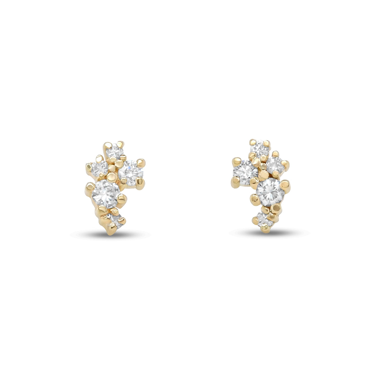 14k yellow gold stud earrings with round cut diamonds