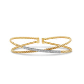 14k yellow gold rope X cuff bracelet with 14k white gold diamond bar accent