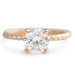 ready to go basket set diamond engagement ring with a rope band available in 14k yellow, rose, white or peach gold and platinum