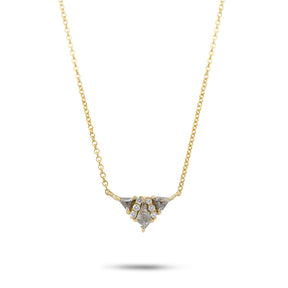 14k yellow gold triangle illusion cluster necklace kite and triangle shape gray diamonds with round brilliant cut accent diamonds