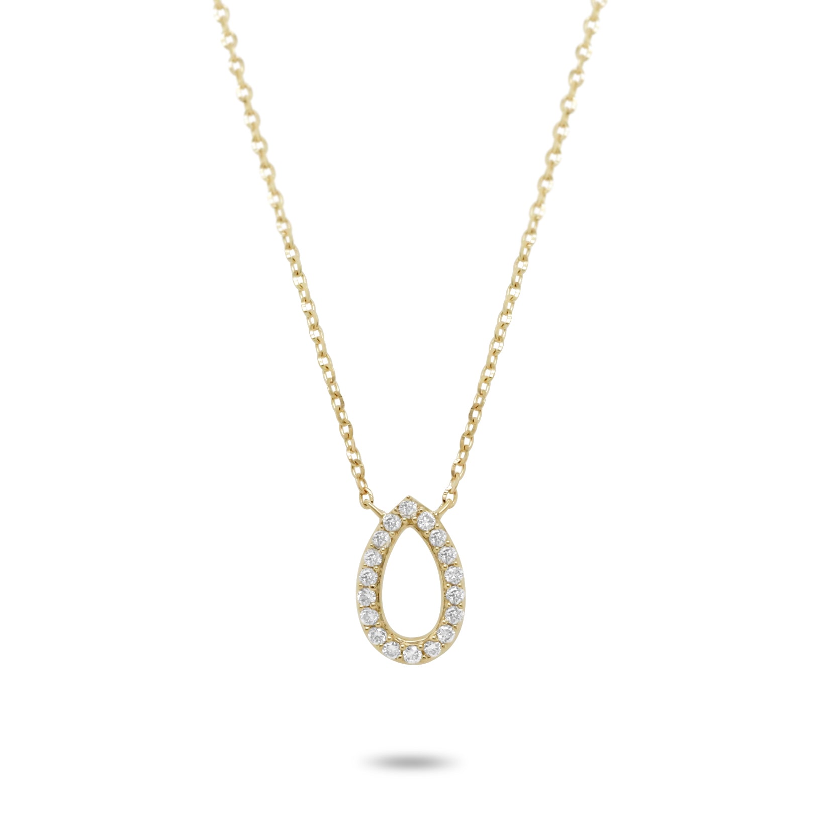 14k yellow gold diamond pave tear drop pendant necklace