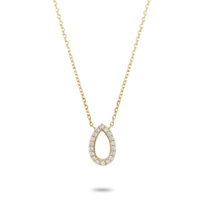 14k yellow gold diamond pave tear drop pendant necklace