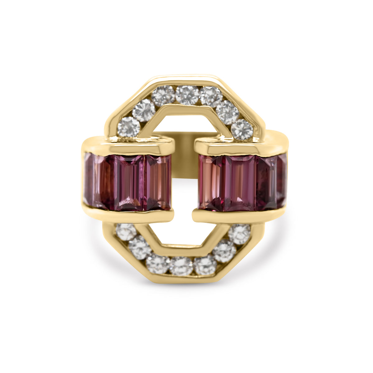 14k yellow gold modern tourmaline diamond block O estate ring