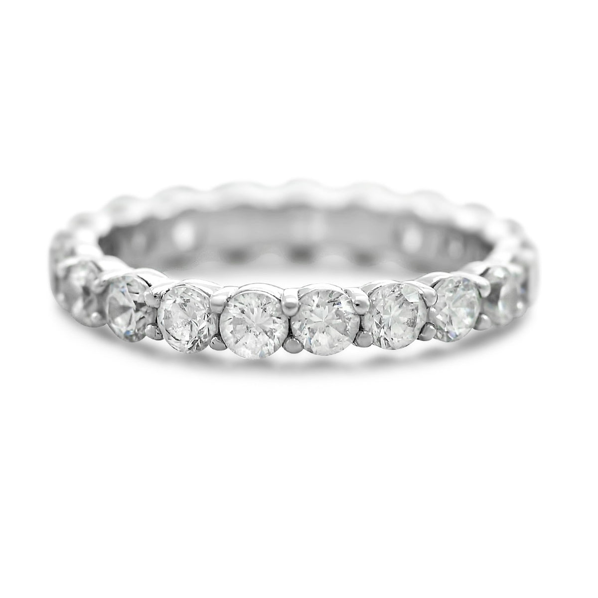 3.0mm diamond eternity wedding band with 2.0tcw of white diamonds available in platinum, or 14k white, yellow or rose gold