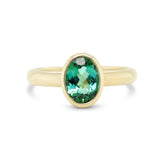 14k yellow gold bezel set oval green tourmaline gemstone ring