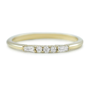 baguette and round diamond wedding band available in 14k white or yellow gold