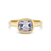 Chunky 14k yellow gold bezel set cushion cut purple spinel gemstone ring