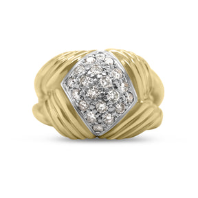 14k yellow gold modern fashion knot diamond pave cluster estate ring