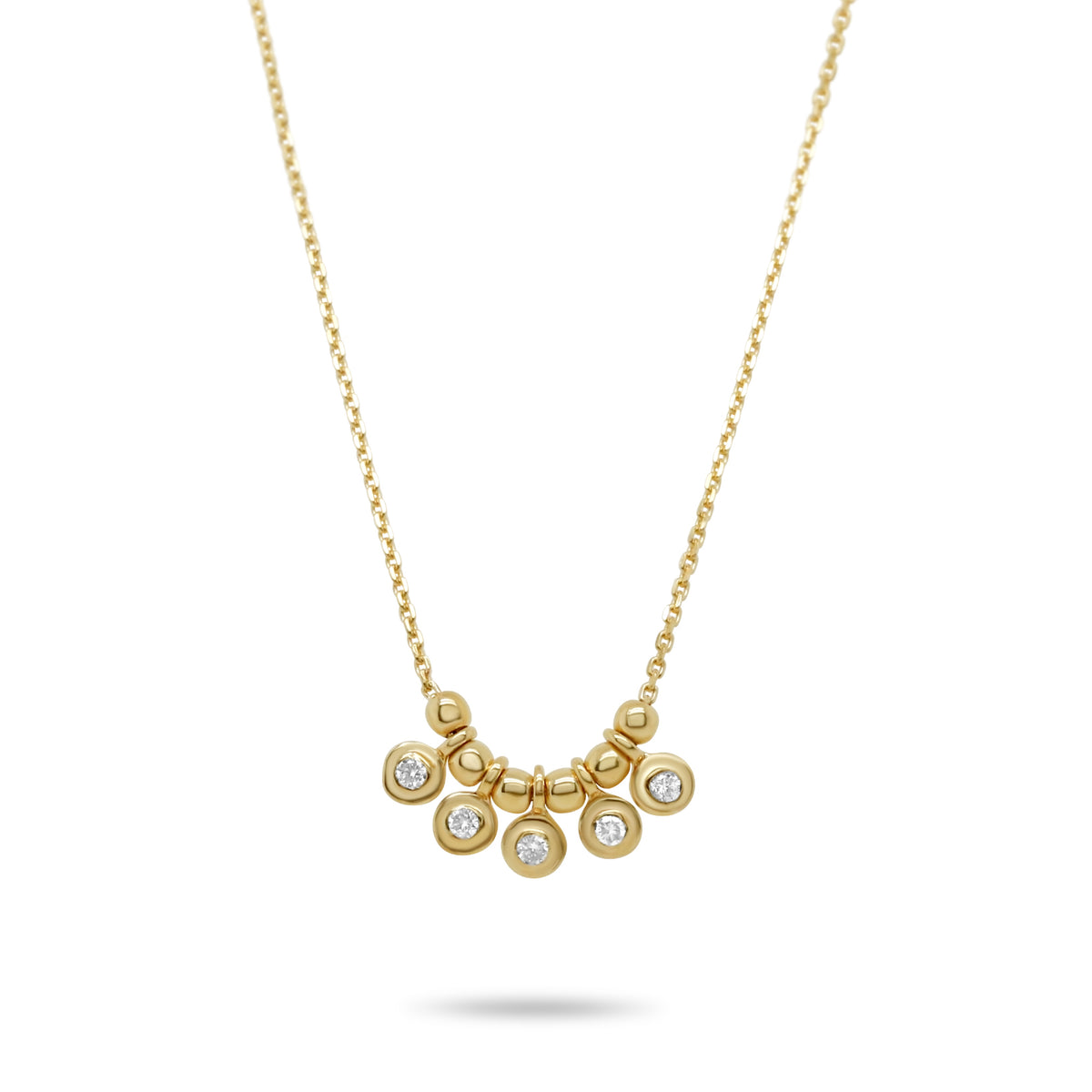 14k yellow gold diamond bezel and ball charm necklace