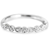 white gold diamond wedding band or stack ring with milgrain details
