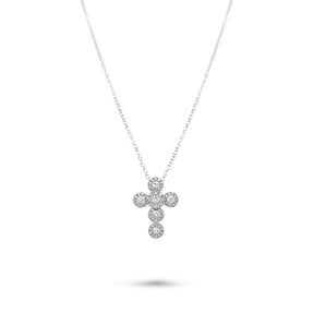 14k white gold contemporary estate diamond cluster cross pendant necklace