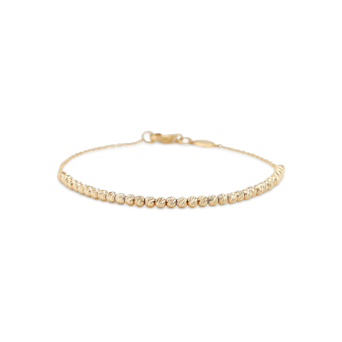7 inch 14k yellow gold textured bead and chain bracelet