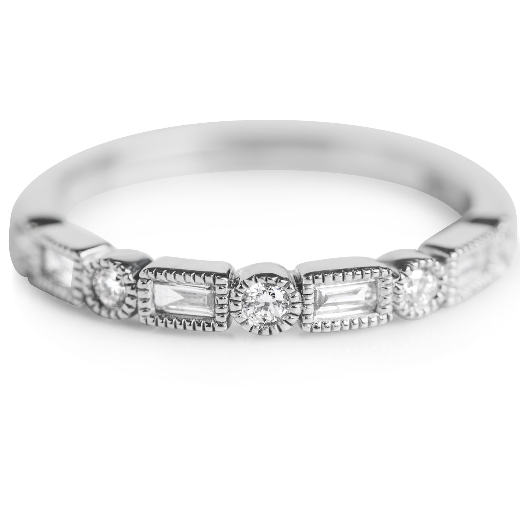 white gold and diamond Art Deco inspired stack ring or wedding band