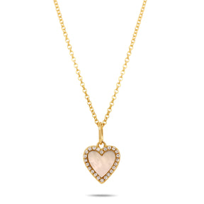 14k yellow gold heart shaped gemstone diamond pave halo necklace black onyx malachite mother of pearl