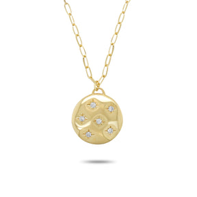 14k yellow gold 22inch paperclip chain diamond starburst medallion necklace