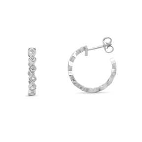 18k white gold diamond on diamond stud post medium hoop modern estate earrings