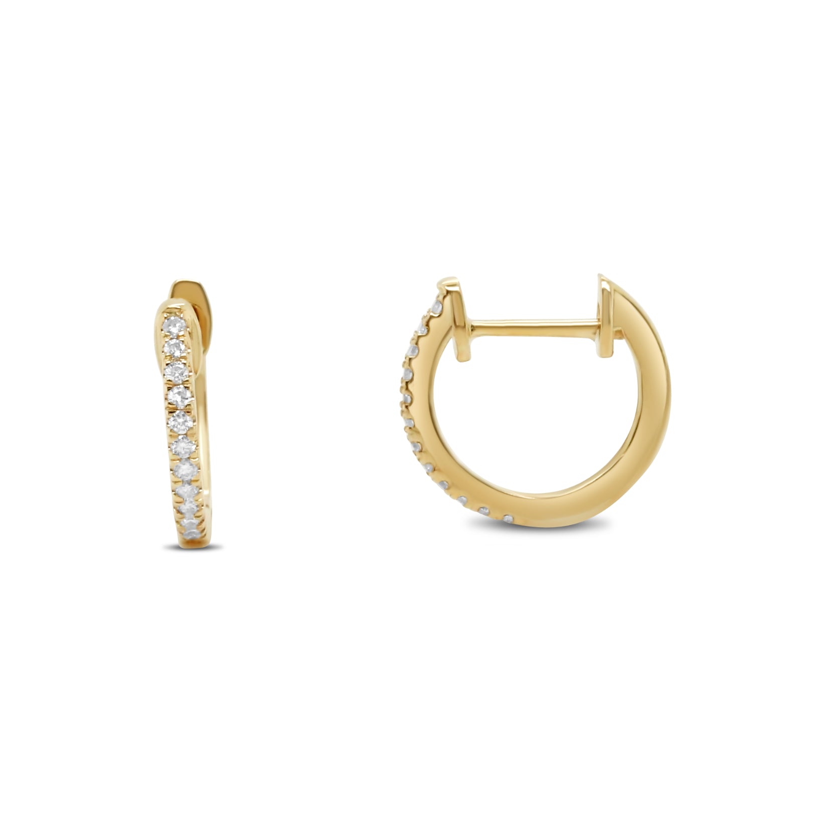 14k yellow gold diamond huggie hoop earrings