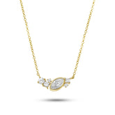 14k yellow gold 16in necklace with bezel set marquise diamond, princess and round cut diamonds