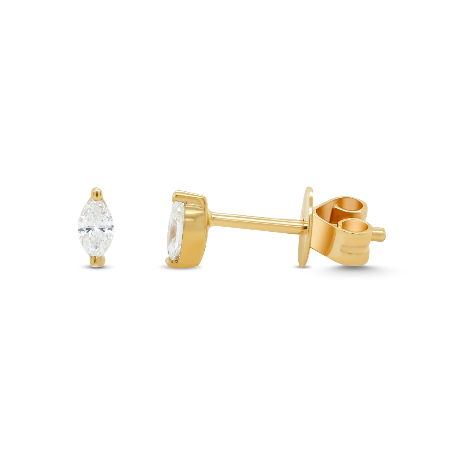 14k yellow gold marquise cut diamond dainty stud earrings