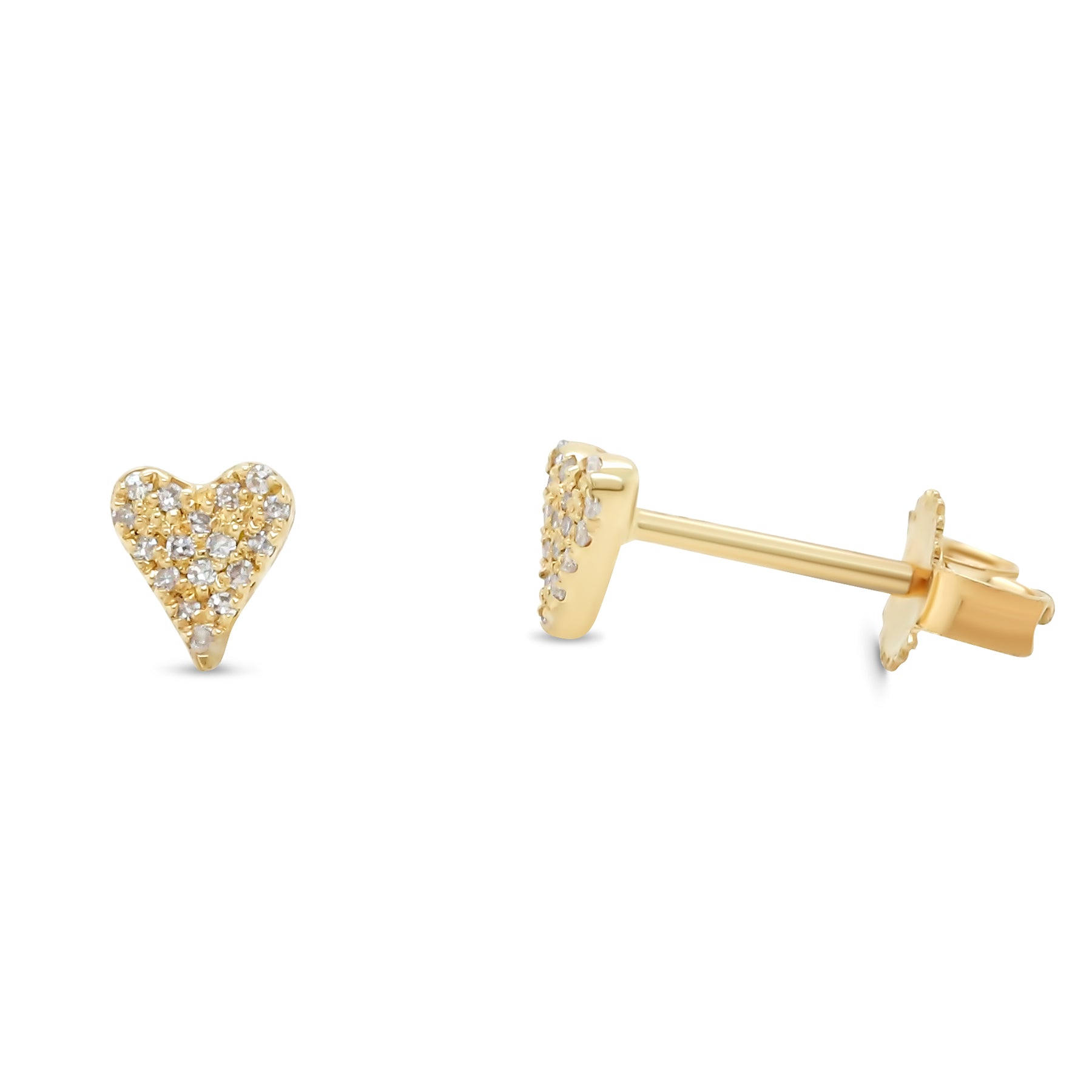 14k yellow gold diamond pave heart shaped stud earrings