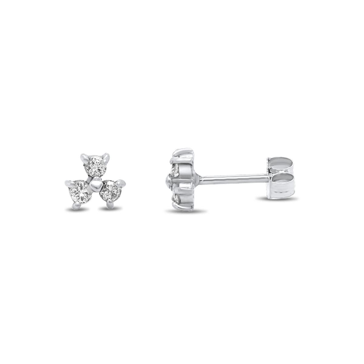 14k white gold diamond trio stud estate earrings