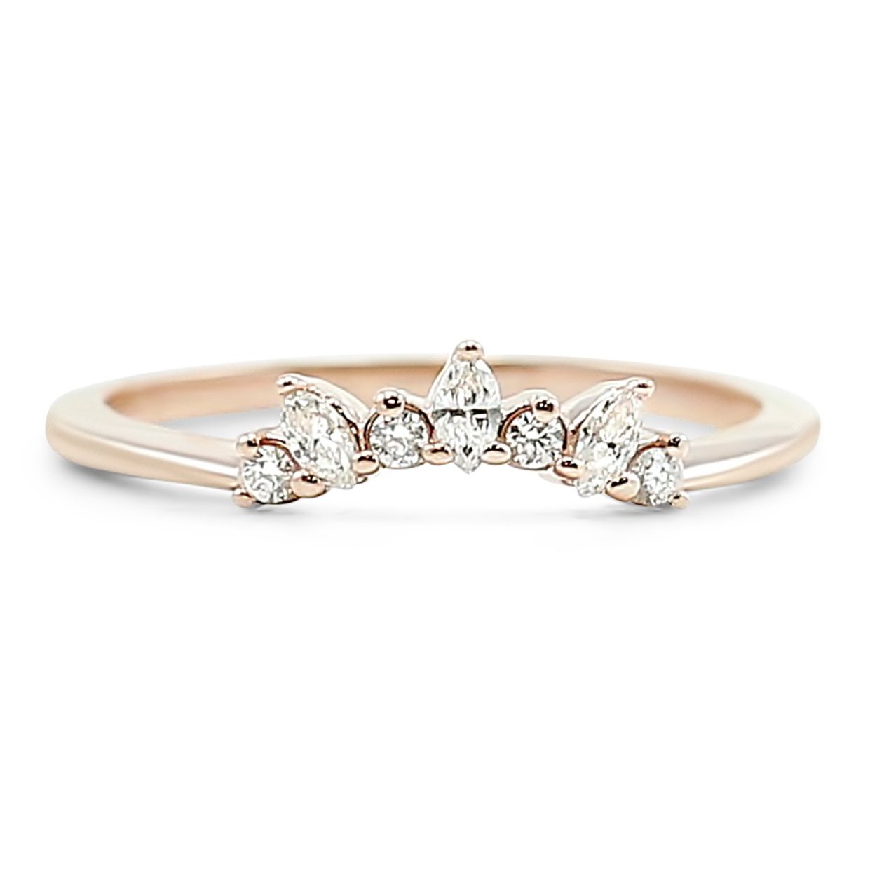 marquis and round diamond contour wedding band available in yellow rose and white gold