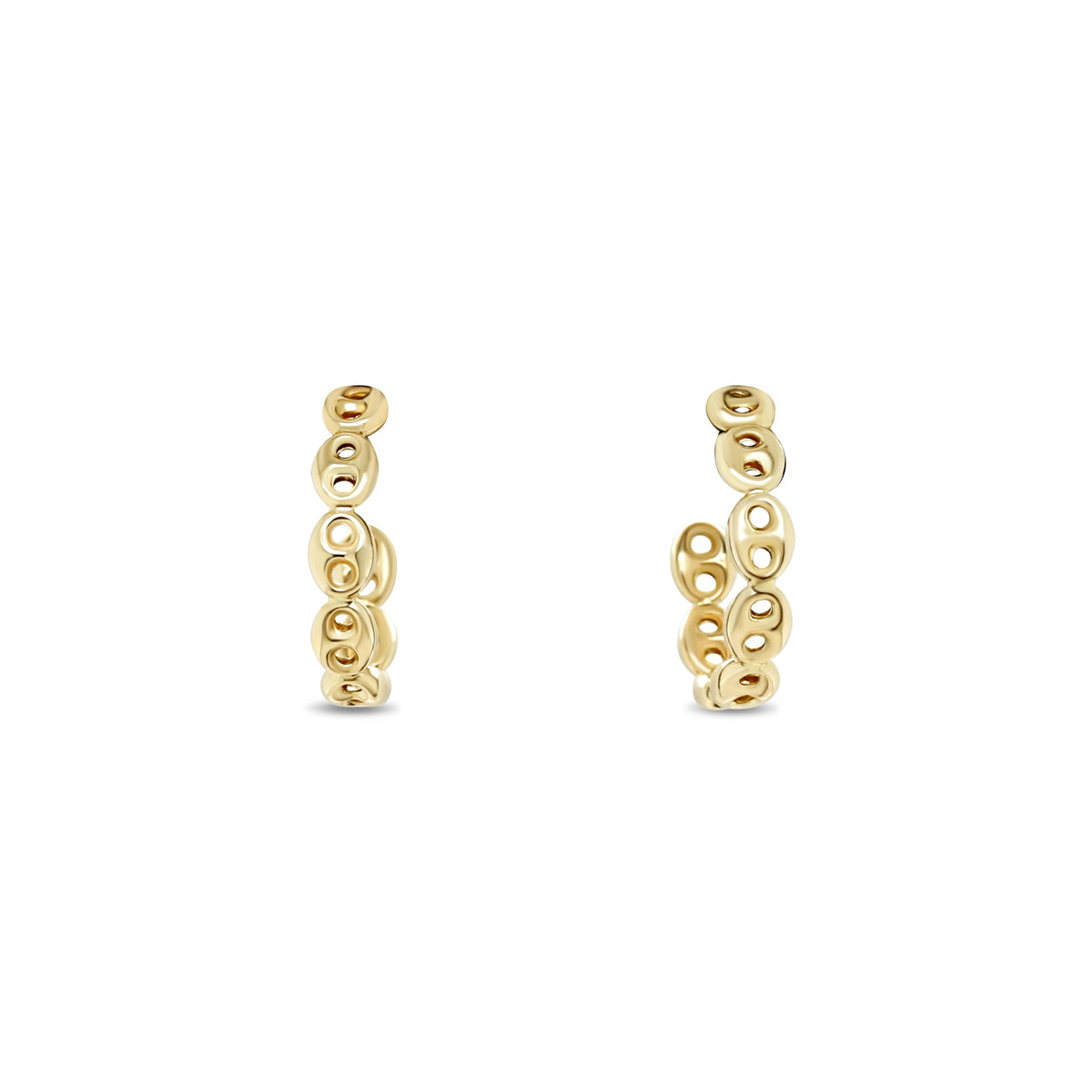 14k yellow gold polished mariner chain medium hoop earrings