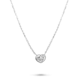 14k white gold heart shaped diamond bezel set modern estate necklace