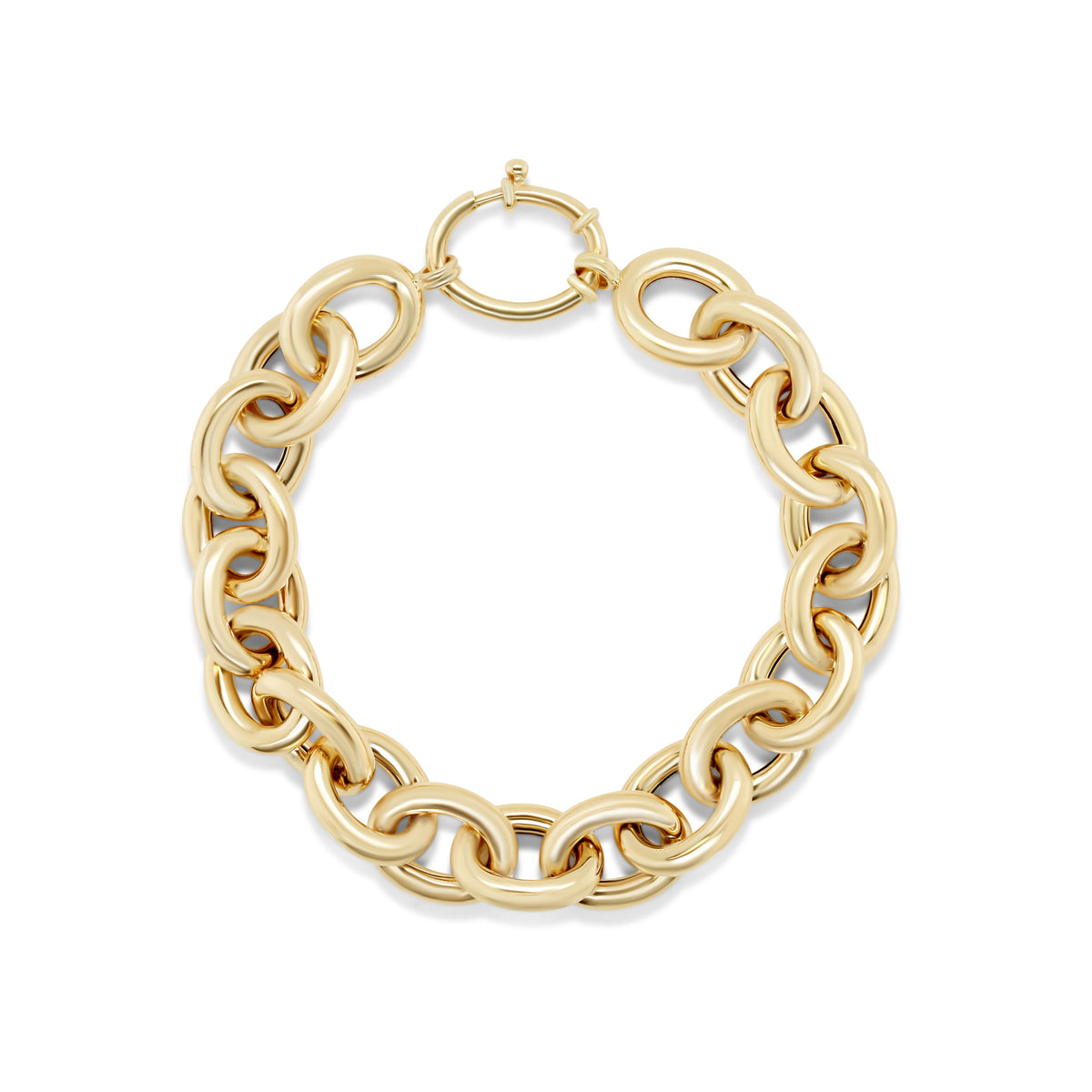 14k yellow gold oversized chunky cable chain large oval clasp bracelet